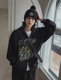 Cross vintage printing two way hoodie zip-up