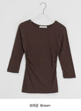 Onepie U-neck/V-neck Side Shirring Three Quarter Sleeve Tee