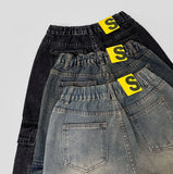 Cargo Pocket Washing Cut Line Wide Fit Denim Pants