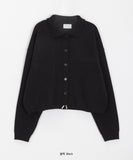 Spooned collar cropped knit cardigan