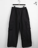 Ritun brushed cargo pocket banding cotton long wide pants
