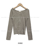 [U-BASIC] Seril Stripe U-Neck Long Sleeve Tee