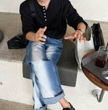 Sand brush wide denim pants