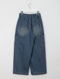 Senmo washed denim banding wide cargo pants