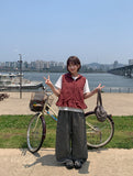 [BAONHAUS] Revish Summer Seersucker Check Banding Wide Pants