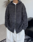 Blanc brush knit hooded zip-up