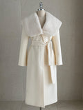 Devel Mink Fur Collar Wool Long Coat (Belt Set)