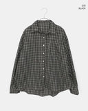 Timin check collar pocket loose fit long sleeve shirt