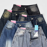 Diagonal One Pin Tuck Washing Loose Balloon Wide Fit Denim Pants