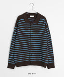 [unisex] Hentini Stripe Collar Button Over Knit Cardigan