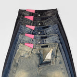 Curved Cut Wide Fit Denim Pants