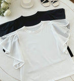 Eshuang Round Neck Chiffon Winged T-Blouse