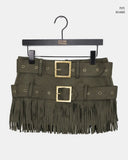 [Belt set] Leah Suede Two-Belt Tassel Mini Skirt