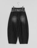 [unisex] Balon Lettering Washing Denim Black Blue Balloon Wide Pants