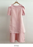 Tian Boat Neck Puff Flare Long One Piece