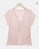 Skew Button V-Neck Short Sleeve Knit