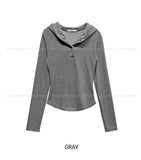 Ine Button Round Slim Hoodie