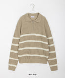 [unisex] Yomin Collar Stripe Half-Zip Over Knit