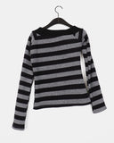 [Brushed Lining] Knockin Stripe One Shoulder Unbalanced Knit T-shirt