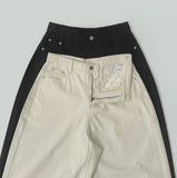 Silver Strap Back Point Balloon Herringbone Wide Cotton Pants