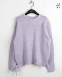 Shabu Eyelet Slit Ribbon Strap Long Sleeve Knit