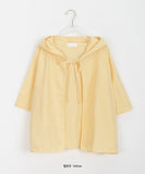 Ruike Linen Ribbon Hood Short Sleeve Cardigan - Linen 55