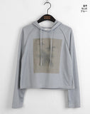 Tilla Linen See-through Color Matching Slim Long Sleeve Hood T-shirt
