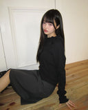 Terne High Neck Hooded Button Long Sleeve T-Shirt