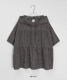 [BAONHAUS] Apon Hood Shirring Check Blouse