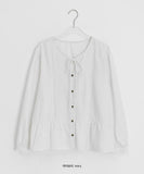 Derine Ribbon Shirring Long Sleeve Blouse