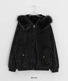 Tiken Herringbone Wool Hood Fur Jacket