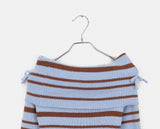 Mina Fold Slim Fit Ribbon Off-Shoulder Color Matching Stripe Knit