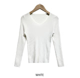 [U-BASIC] Yuki V-neck Slim Ribbed Long Sleeve Knit