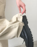 Putting side pin tuck wide cotton pants