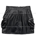 Block Leather Cargo Miniskirt