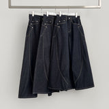 Curved Cut Line Pocket Point Wide Denim Pants