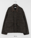 [unisex] Rikuna corduroy collar quilted check wool over jacket