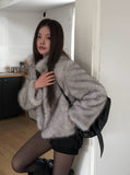[Lining Quilting] Celan Hairy Fur Collar Jacket