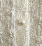 Ser Embossed Round Pearl Puff Blouse