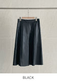 Lazy flare leather long skirt