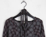 [Scarp set] Feld Checkered See-through Shirring Long Sleeve T-shirt