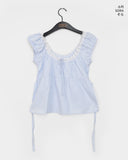 Hana Lace Ribbon Puff Sleeveless Short Sleeve Blouse
