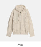 [wool30%] Woods Cable Two-Way Knit Hooded Zip-Up