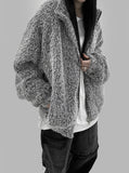 Weaving high neck fur zip-up