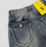 Backpoint Pocket Washing Bermuda Scratch Knee Length Denim Pants