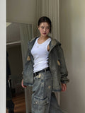 Damage Two Way Denim Hooded Jacket