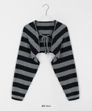 Speaky Stripe Ribbon Bolero Knit Cardigan