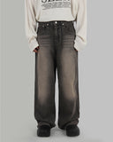 Mud washed wide jeans