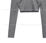 Button Stripe Mini Crop Long Sleeves