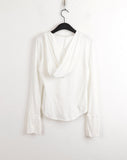 Evia Ttoto Button Slim Ribbed Hooded T-Shirt